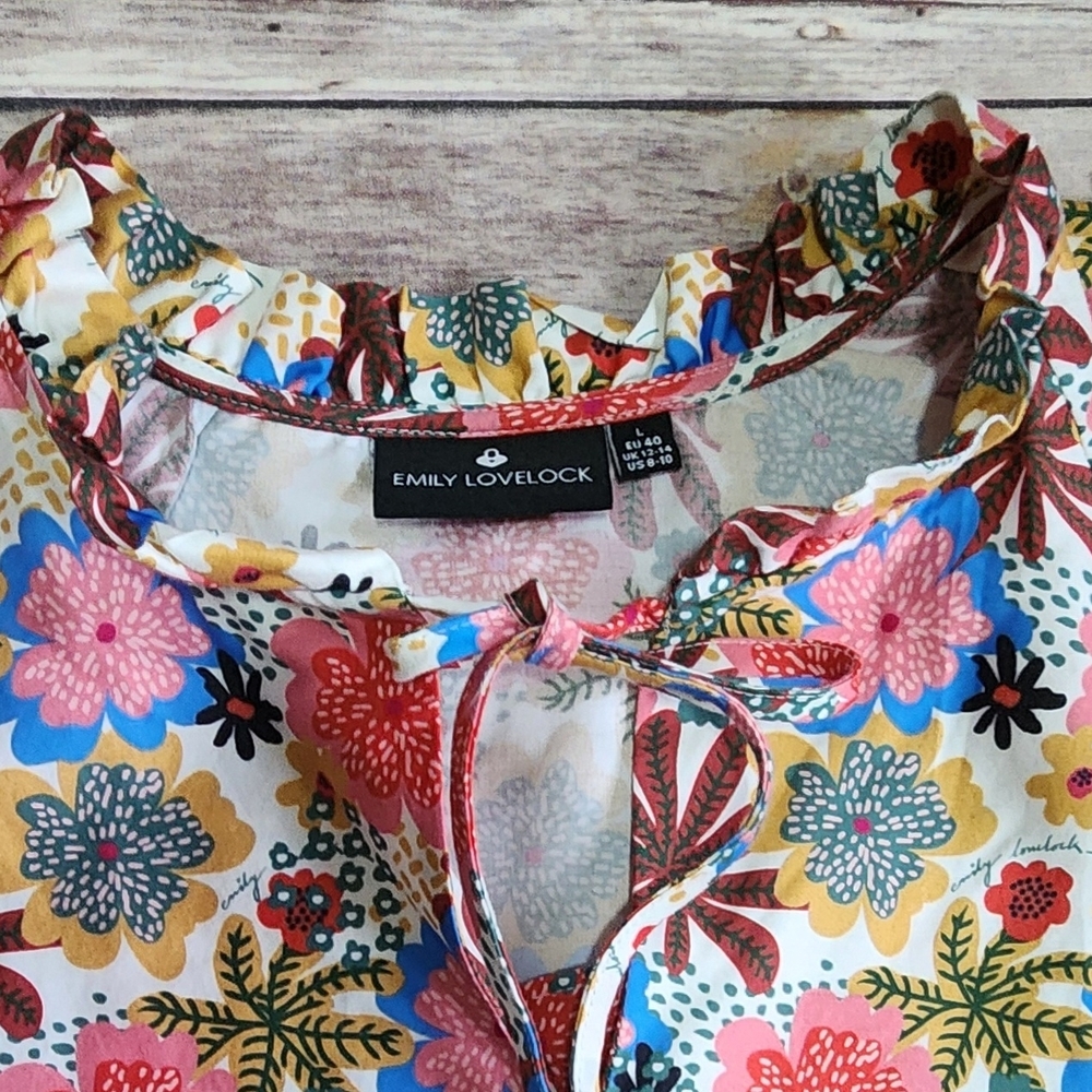 Emily Lovelock Emma Floral Tiger Blouse Size L - Picture 3 of 7